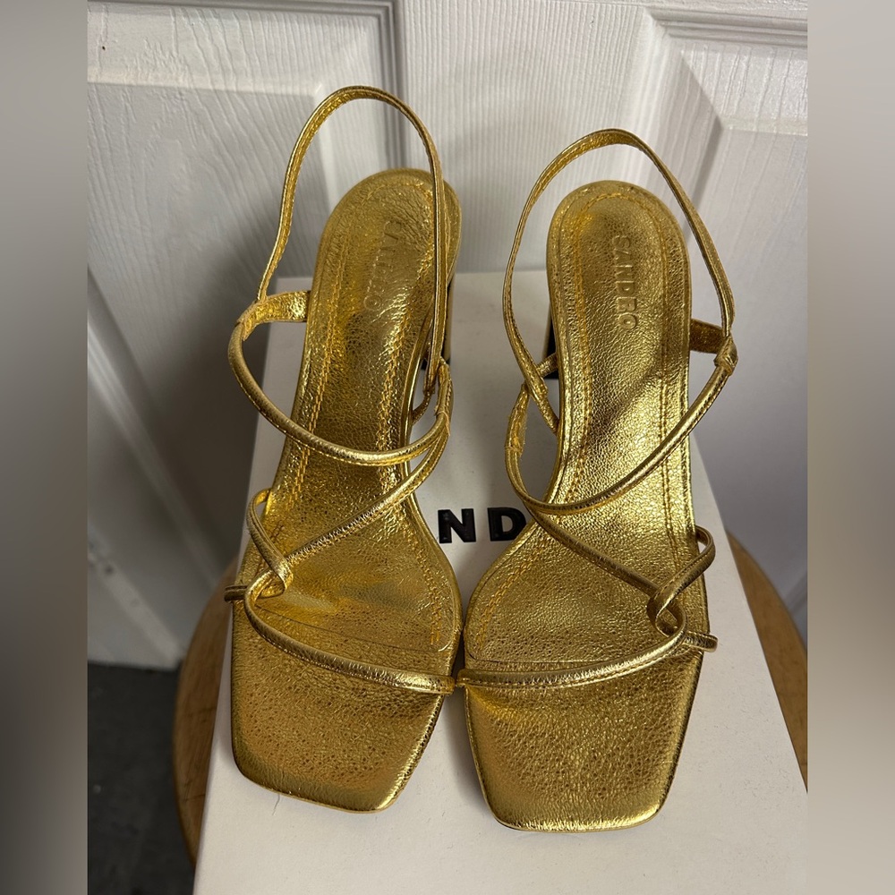 Faye Metallic Square Toe Strappy Slingback Sandals - Picture 3 of 7